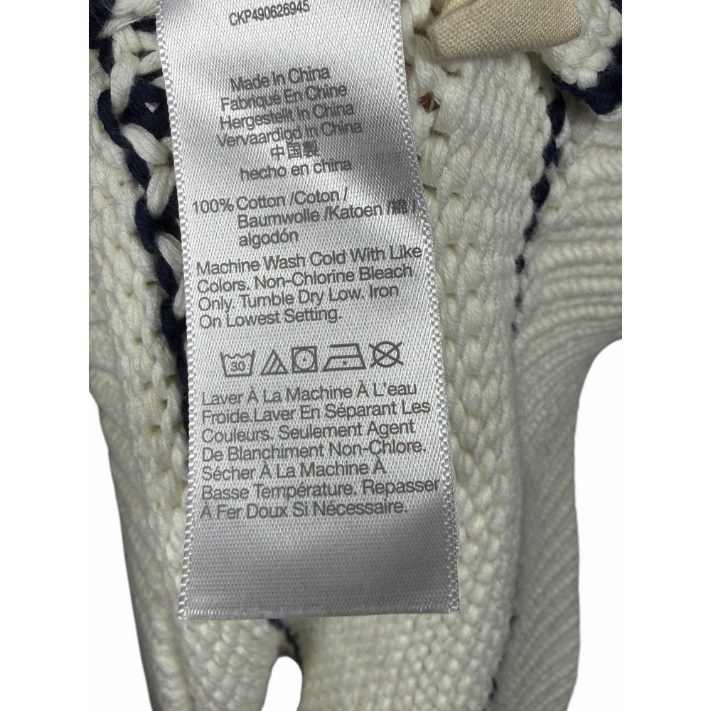 Madewell Textured Cotton Crewneck Sweater in Stripe Women's XL White Navy - Picture 11 of 12